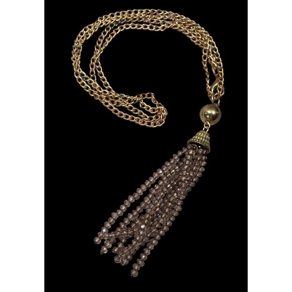 Elegant Glass Beaded Gold Tone Tassel Necklace - Picture 1 of 6